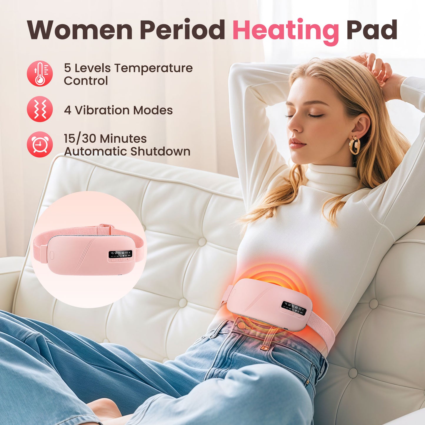 DREAMSOME Portable Heating Pad, 5 Heat 4 Massage Modes, Upgraded Cordless Electric Fast Heating Pad Abdomen Massager, Gifts for Her, Women and Girlfriend, Pink