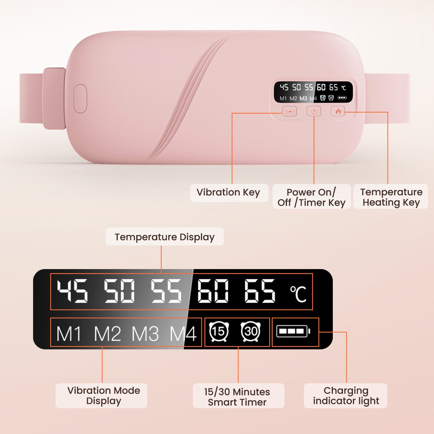 DREAMSOME Portable Heating Pad, 5 Heat 4 Massage Modes, Upgraded Cordless Electric Fast Heating Pad Abdomen Massager, Gifts for Her, Women and Girlfriend, Pink