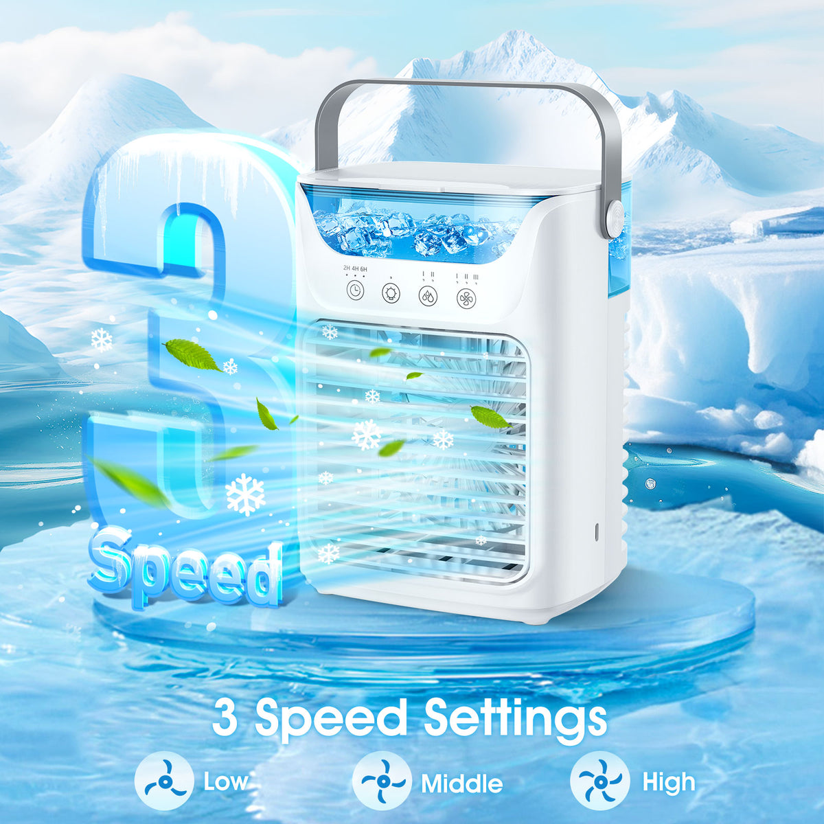 DREAMSOME Portable Air Conditioner, 3-in-1 Cooling Fan, 3 Speeds & 2 Mist Modes , 2/4/6H Timer, 700ml WaterTank, USB Powered Evaporative Air for Bedroom Office Desk