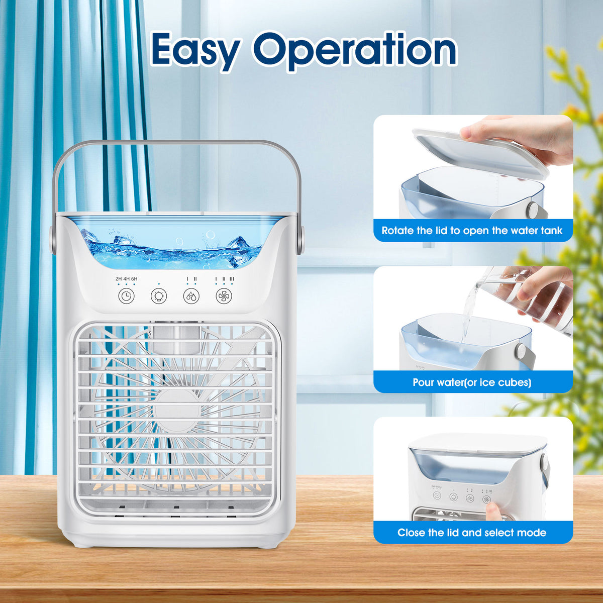 DREAMSOME Portable Air Conditioner, 3-in-1 Cooling Fan, 3 Speeds & 2 Mist Modes , 2/4/6H Timer, 700ml WaterTank, USB Powered Evaporative Air for Bedroom Office Desk