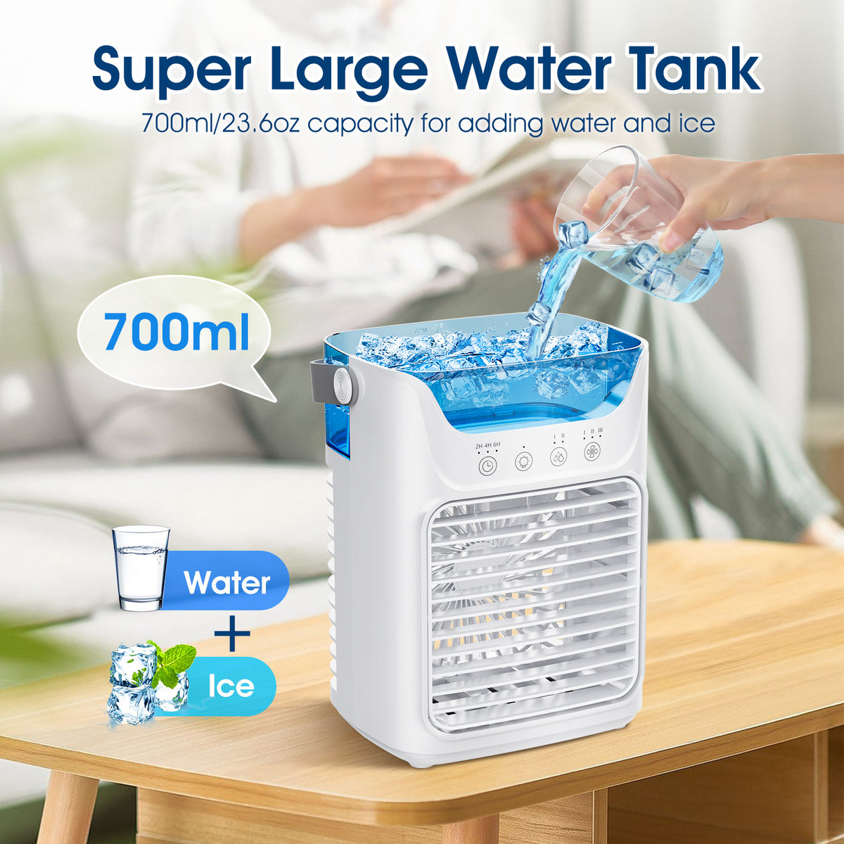 DREAMSOME Portable Air Conditioner, 3-in-1 Cooling Fan, 3 Speeds & 2 Mist Modes , 2/4/6H Timer, 700ml WaterTank, USB Powered Evaporative Air for Bedroom Office Desk