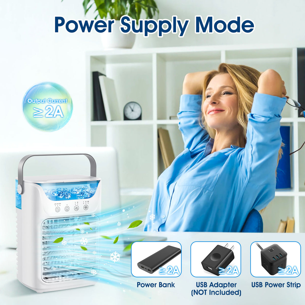 DREAMSOME Portable Air Conditioner, 3-in-1 Cooling Fan, 3 Speeds & 2 Mist Modes , 2/4/6H Timer, 700ml WaterTank, USB Powered Evaporative Air for Bedroom Office Desk
