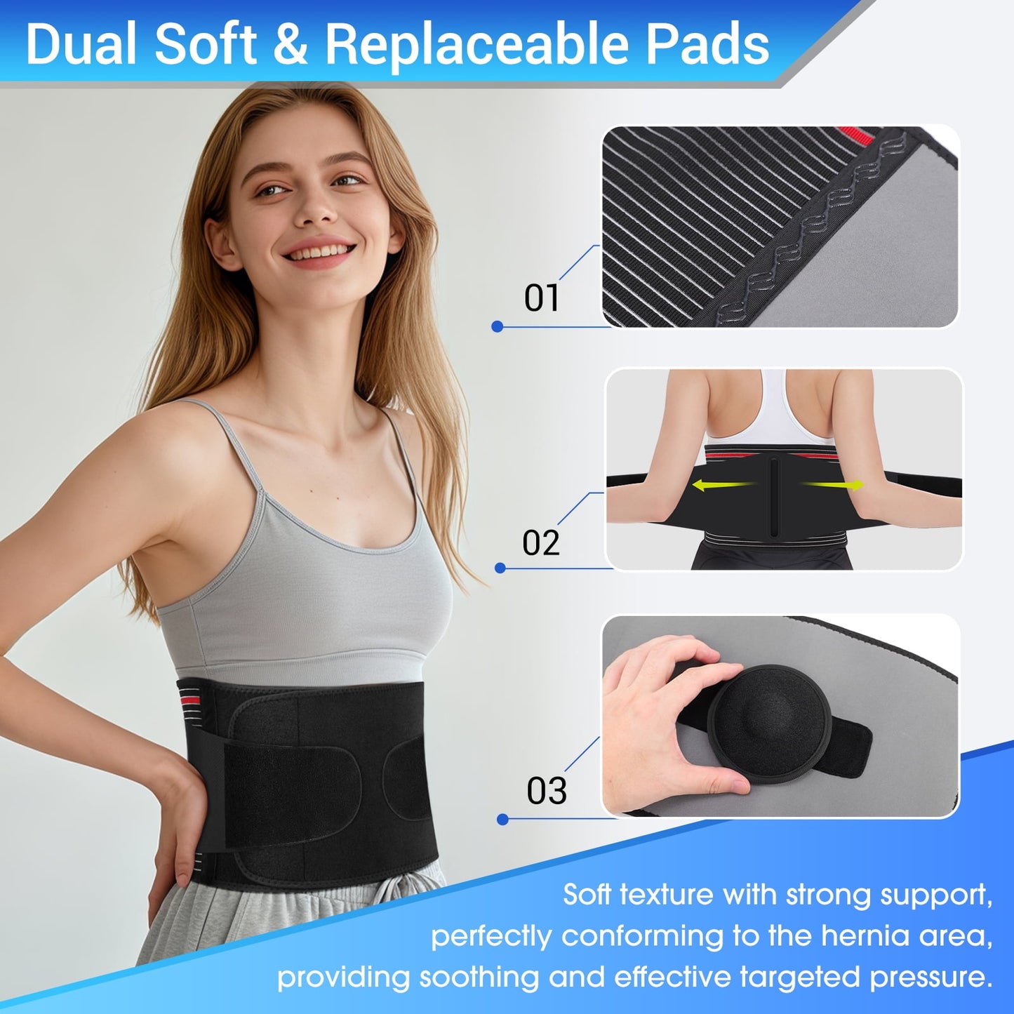 Umbilical Hernia Belt for Men and Women, Abdominal Support Binder for Women & Men with 2 Compression Pad, Belly Button Hernia Belts for Men, Abdominal Binder Post Recovery Support