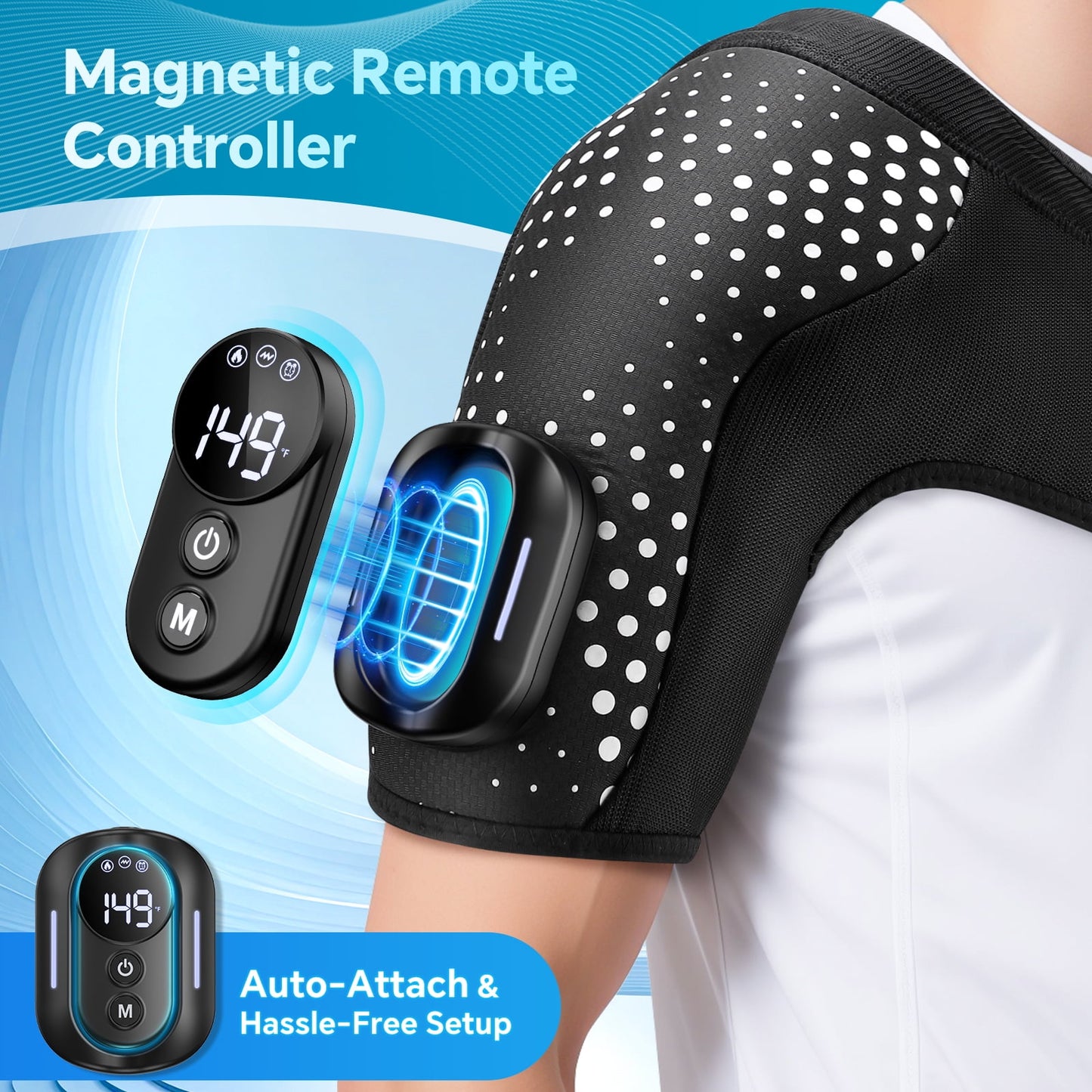 Heated Shoulder Wrap with Remote Controller, Heated Shoulder Brace Shoulder Massager with 4 Motors Vibration, Cordless Shoulder Heating Pad with 5 Heat, Fit Left Right