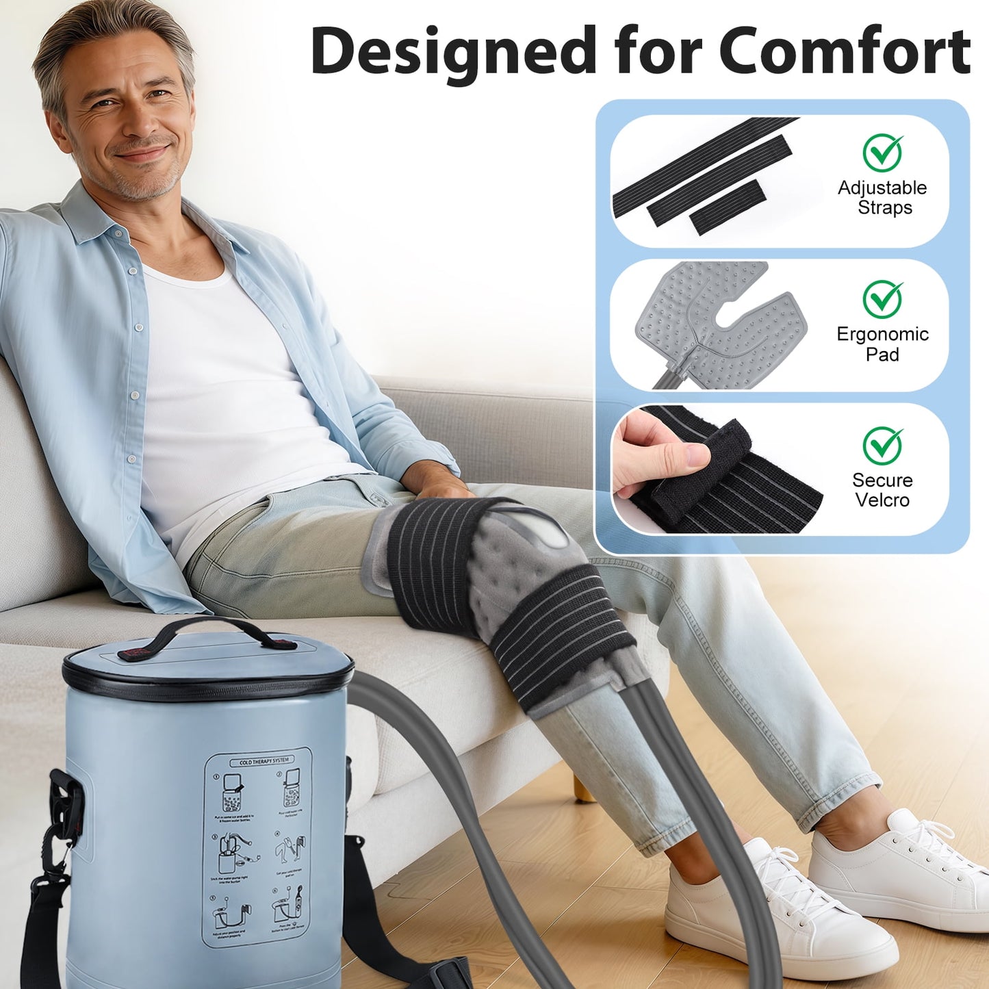 Cold Therapy Machine for Knee Shoulder Hip Ankle, Ice Therapy Machine Circulation System, Ice Machine After Surgery Recovery with Timer & Flow Control, Joint Cooling Support, 15QT