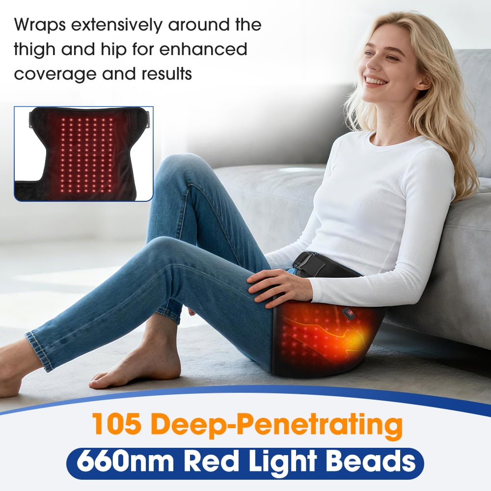 Heated Hip Support Bracket Heating Pad, Heated Hip Sciatica, 105 Red Light 660nm and 3 Heat Settings, Heat Pads for Hip, Leg and Thigh, Gift for Women Men
