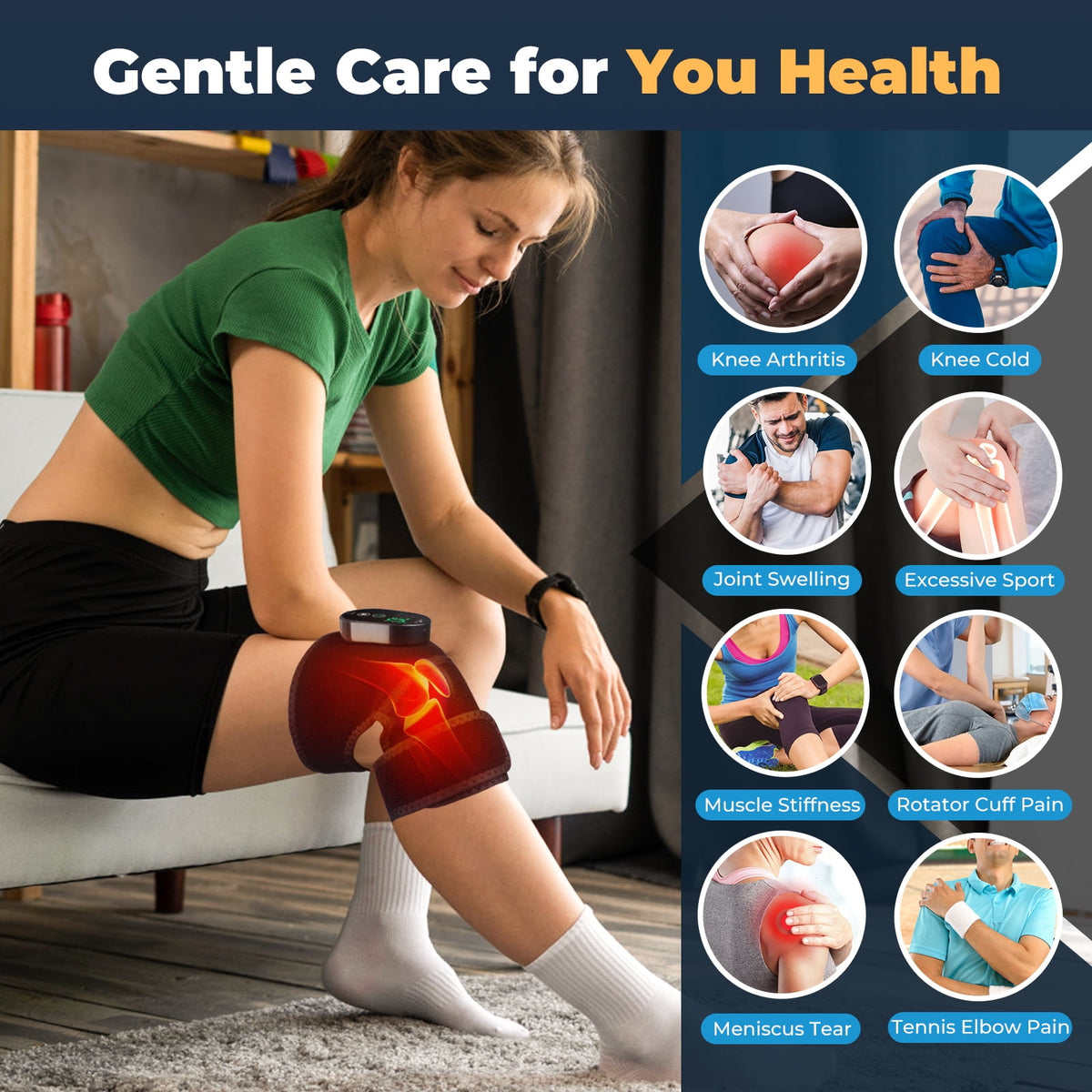 Cordless Heated Knee Brace, 3-In-1 Heated Knee Elbow Shoulder Brace Wrap, Knee Heating Pad for Relief, Knee Warmers with Multiple Heating Modes, Knee Wrap Suppor