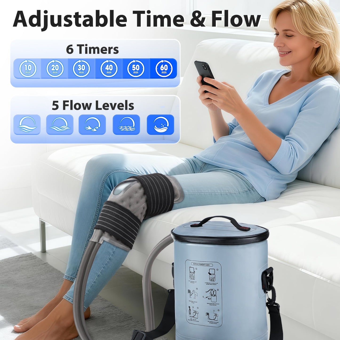 Cold Therapy Machine for Knee Shoulder Hip Ankle, Ice Therapy Machine Circulation System, Ice Machine After Surgery Recovery with Timer & Flow Control, Joint Cooling Support, 15QT