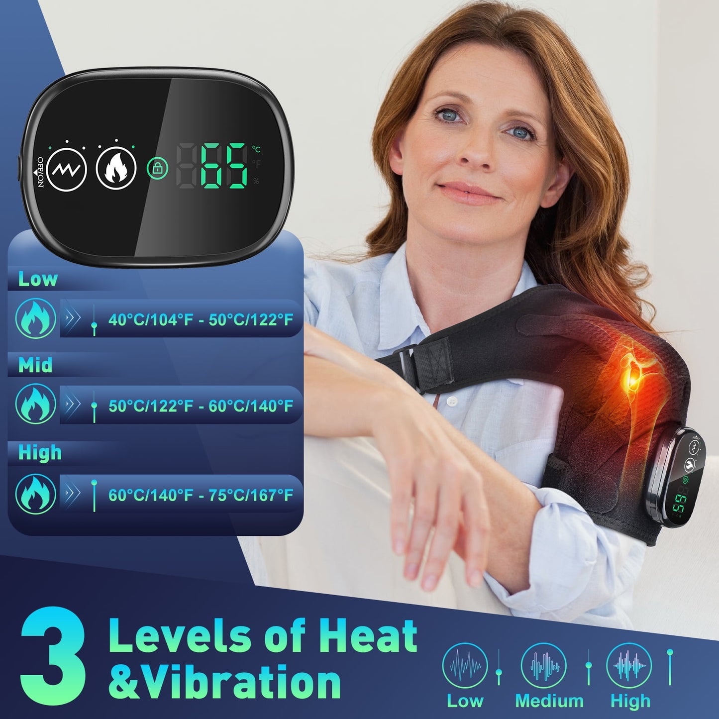 Cordless Shoulder Heating Pad, Heated Shoulder Brace with 3 Heating and Vibration, Heated Shoulder Wrap with Massage, Rechargeable Shoulder Massager for Men Women Shoulder Relax