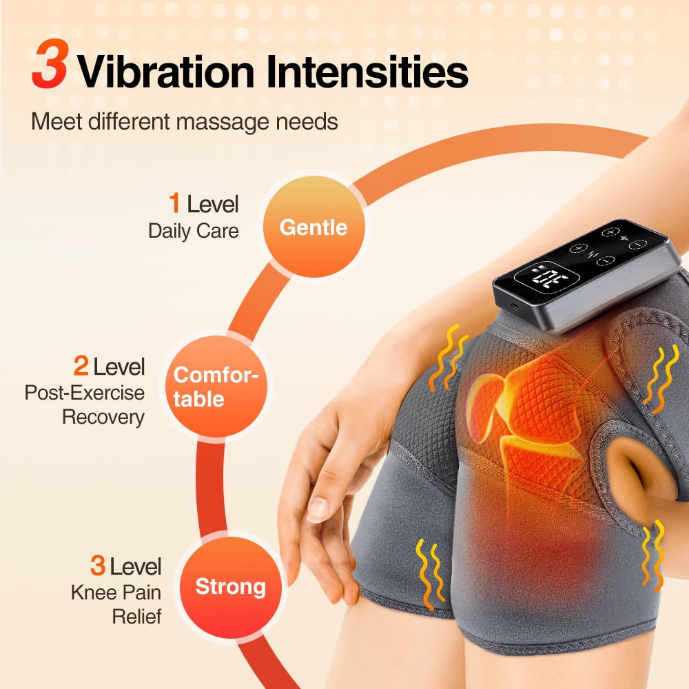 Cordless Knee Massager with Heat, Heated Knee Brace Wrap Warmers, Knee Heating Pad for Knee Relax, 5 Heating Levels, 3 Massage Modes, 30 Min Timer, Gifts for Women Men Mom Dad