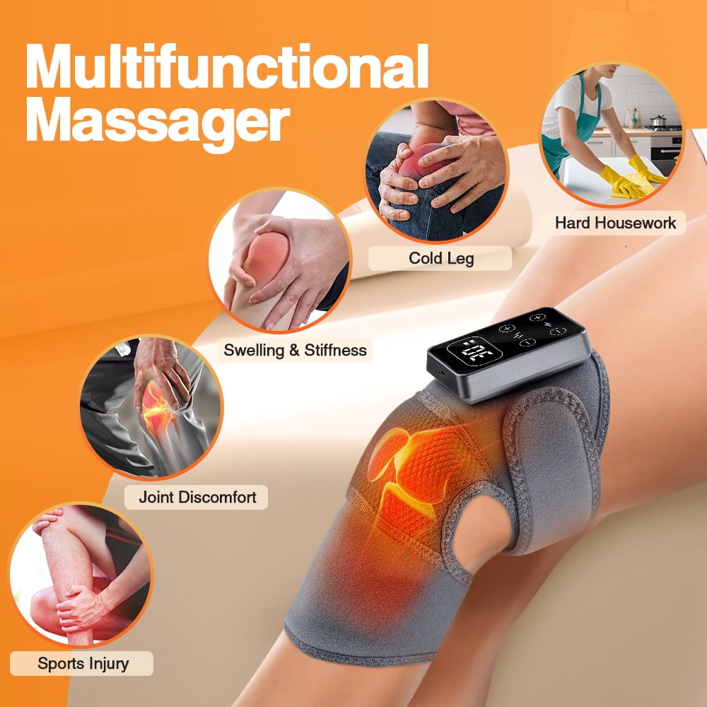 Cordless Knee Massager with Heat, Heated Knee Brace Wrap Warmers, Knee Heating Pad for Knee Relax, 5 Heating Levels, 3 Massage Modes, 30 Min Timer, Gifts for Women Men Mom Dad