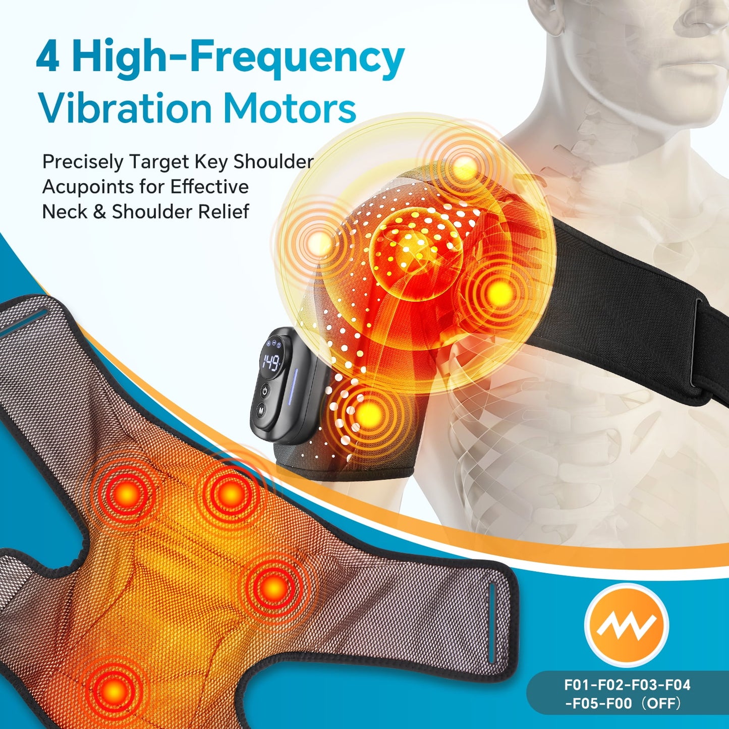 Heated Shoulder Wrap with Remote Controller, Heated Shoulder Brace Shoulder Massager with 4 Motors Vibration, Cordless Shoulder Heating Pad with 5 Heat, Fit Left Right