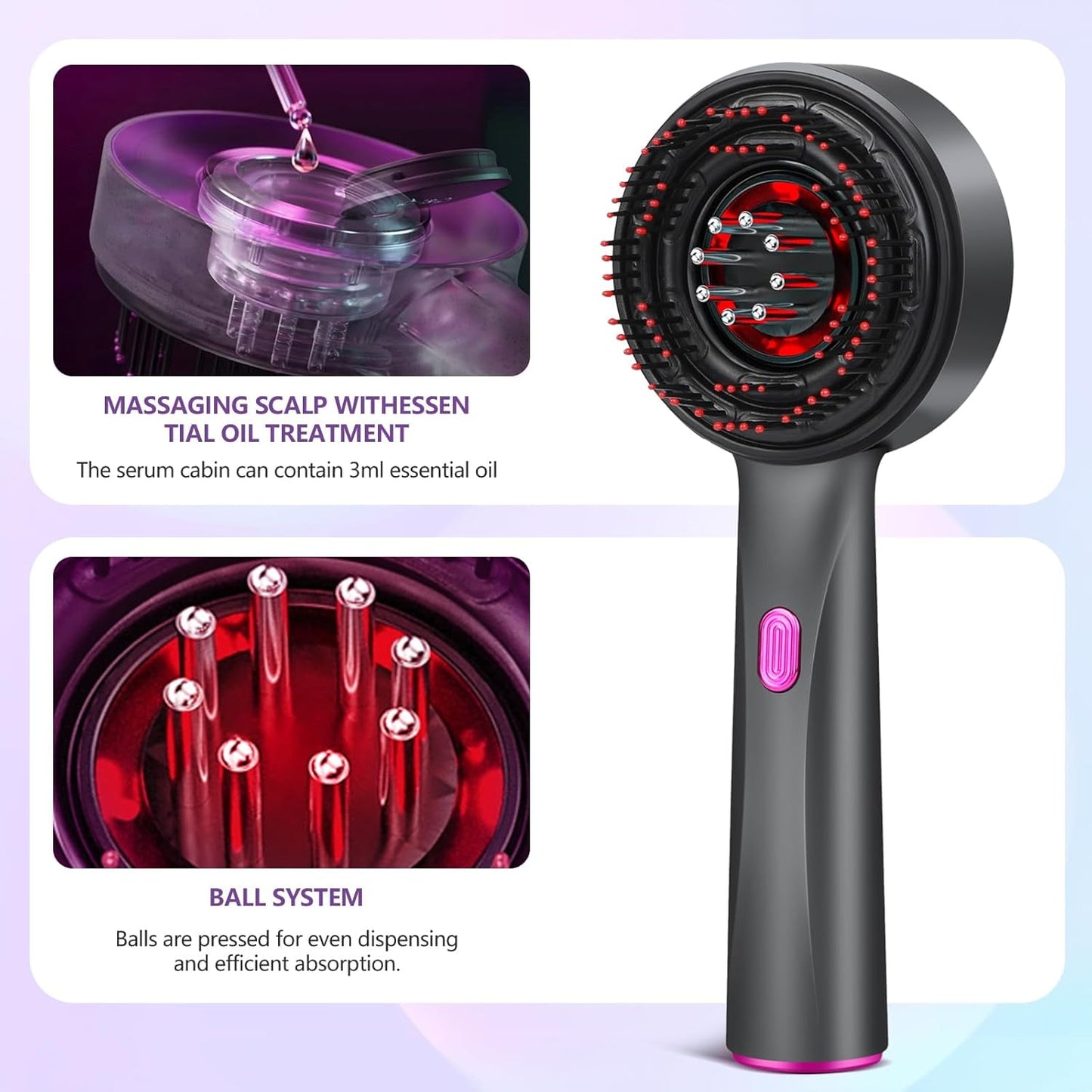 3 in 1 Electric Scalp Massager and Hair Oil Applicator, Scalp Massage Brush Oil Applicator Liquid Dispenser, IPX7 Waterproof, Hair Scrubber Scalp Massage Tool for Home and Travel Use