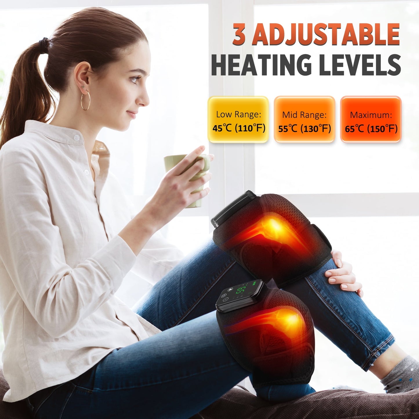 Cordless Heated Knee Massager, 3-in-1 Knee Shoulder Elbow Massager with Heat for Relief, Portable Wireless Heated Knee Brace Wrap Relax For Office, Study, 2PCS